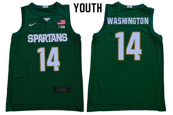 2019-20 Youth #14 Brock Washington Michigan State Spartans College Basketball Jerseys Sale-Green